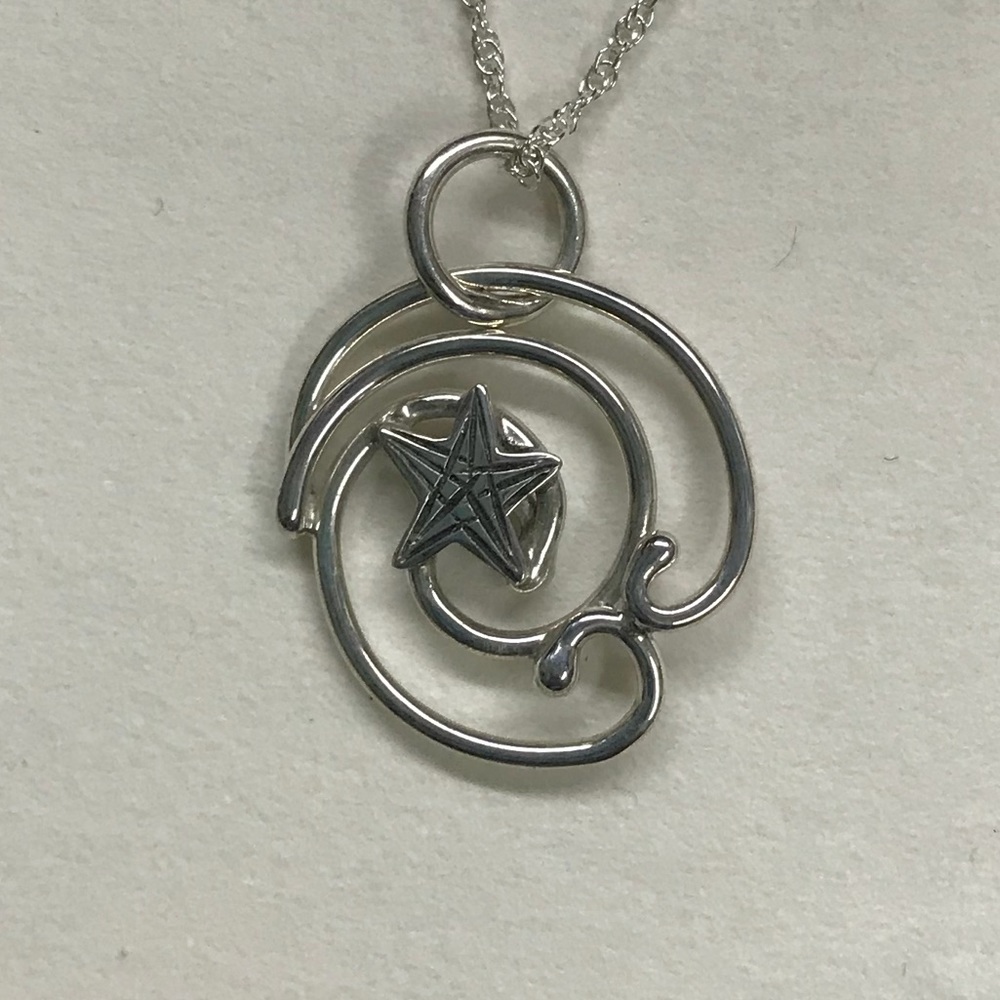 Sterling wave necklace with star